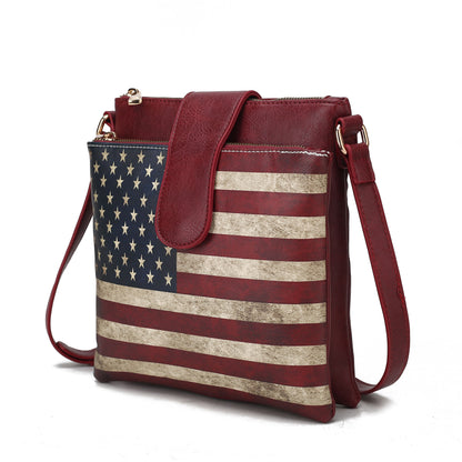 MKF Collection Josephine Vegan Leather Women FLAG Crossbody Bag - Burgundy