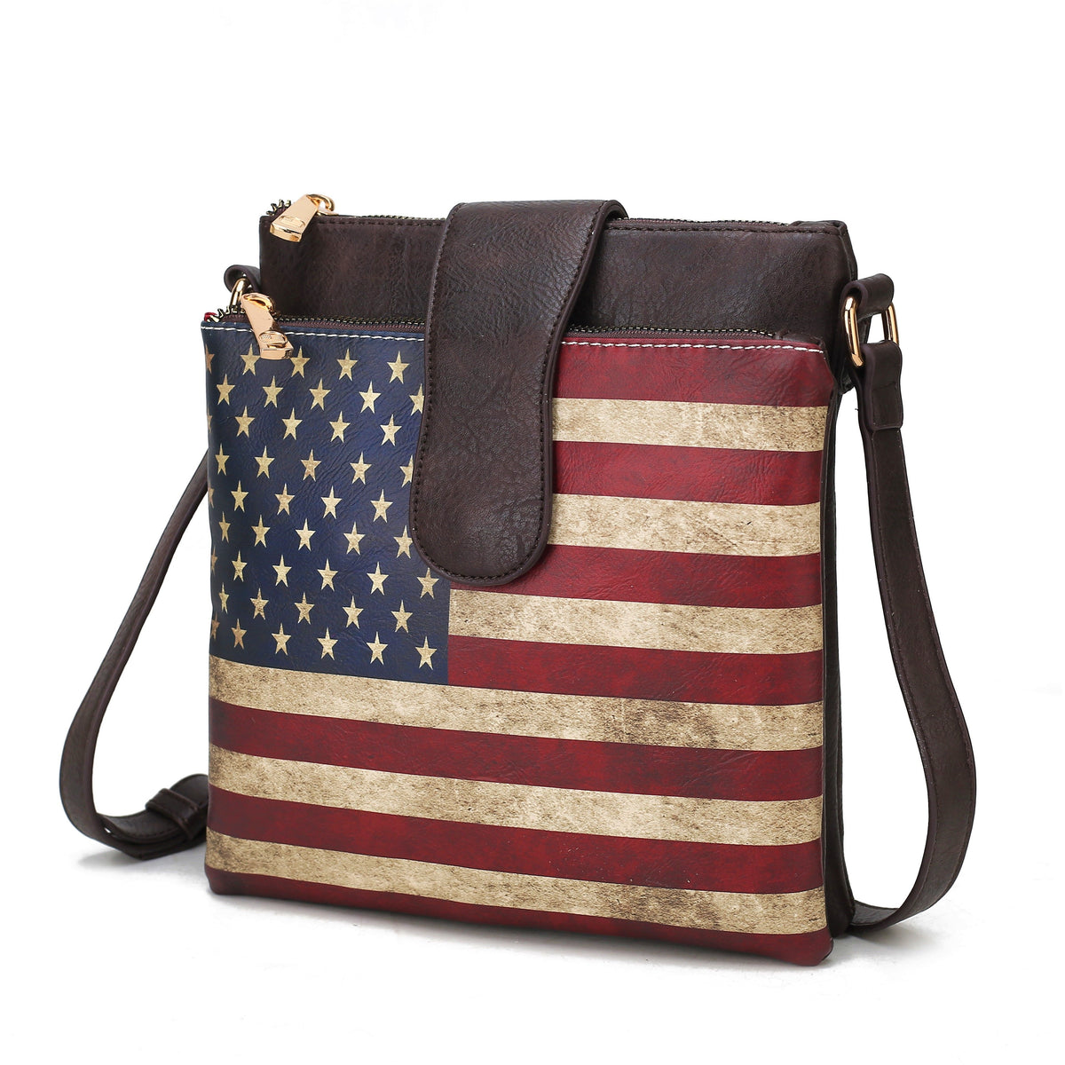 MKF Collection Josephine Vegan Leather Women FLAG Crossbody Bag - Chocolate