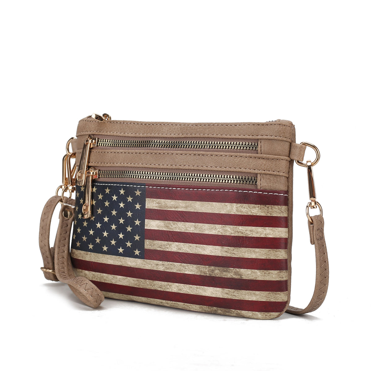 MKF Collection Alisson Women's Vegan Leather Flag Crossbody Wristlet Bag, Shoulder Purse, Small Handbag, Adjustable Strap, Fa