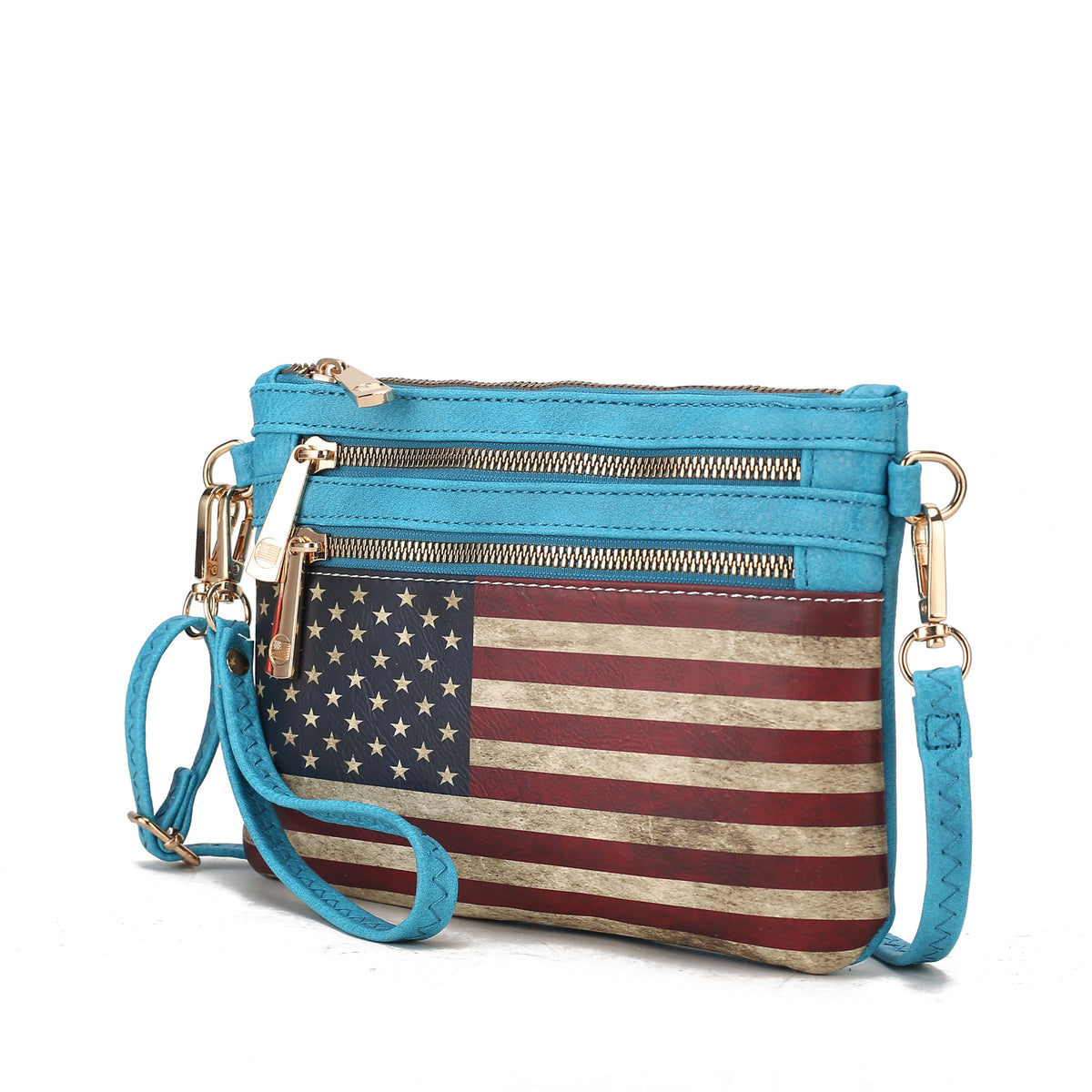MKF Collection Alisson Women's Vegan Leather Flag Crossbody Wristlet Bag, Shoulder Purse, Small Handbag, Adjustable Strap, Fa
