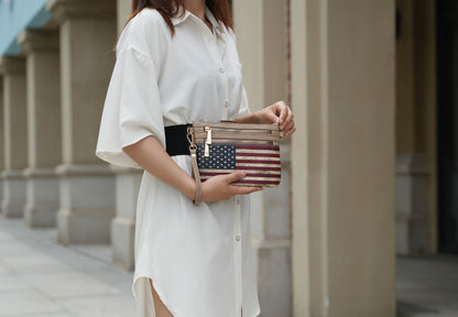 MKF Collection Alisson Women's Vegan Leather Flag Crossbody Wristlet Bag, Shoulder Purse, Small Handbag, Adjustable Strap, Fa