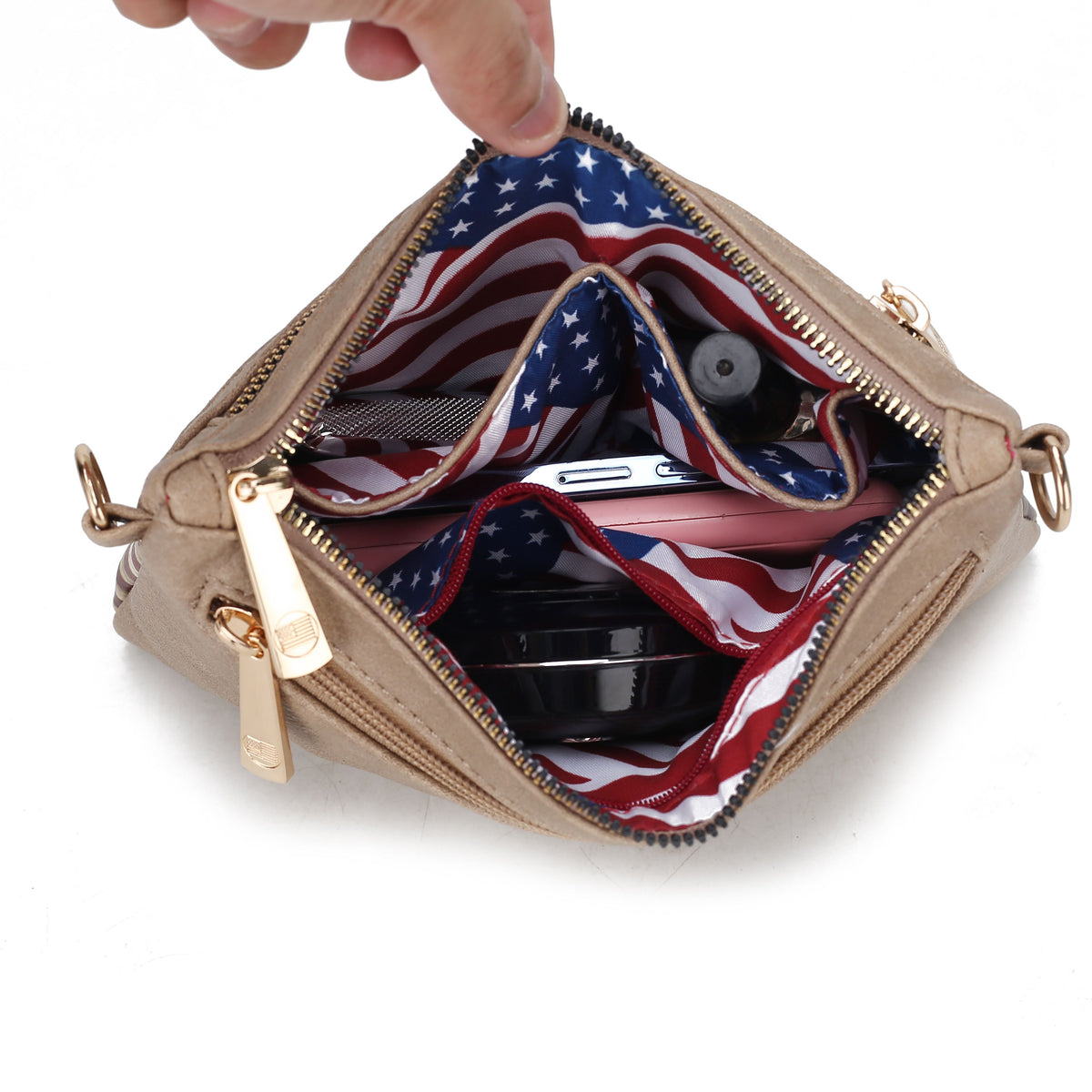 MKF Collection Alisson Women's Vegan Leather Flag Crossbody Wristlet Bag, Shoulder Purse, Small Handbag, Adjustable Strap, Fa
