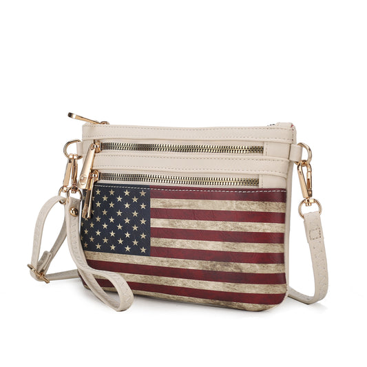MKF Collection Alisson Women's Vegan Leather Flag Crossbody Wristlet Bag, Shoulder Purse, Small Handbag, Adjustable Strap, Fa