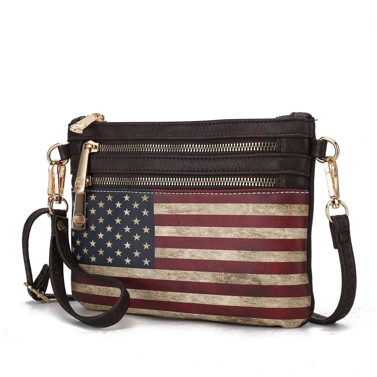 MKF Collection Alisson Women's Vegan Leather Flag Crossbody Wristlet Bag, Shoulder Purse, Small Handbag, Adjustable Strap, Fa