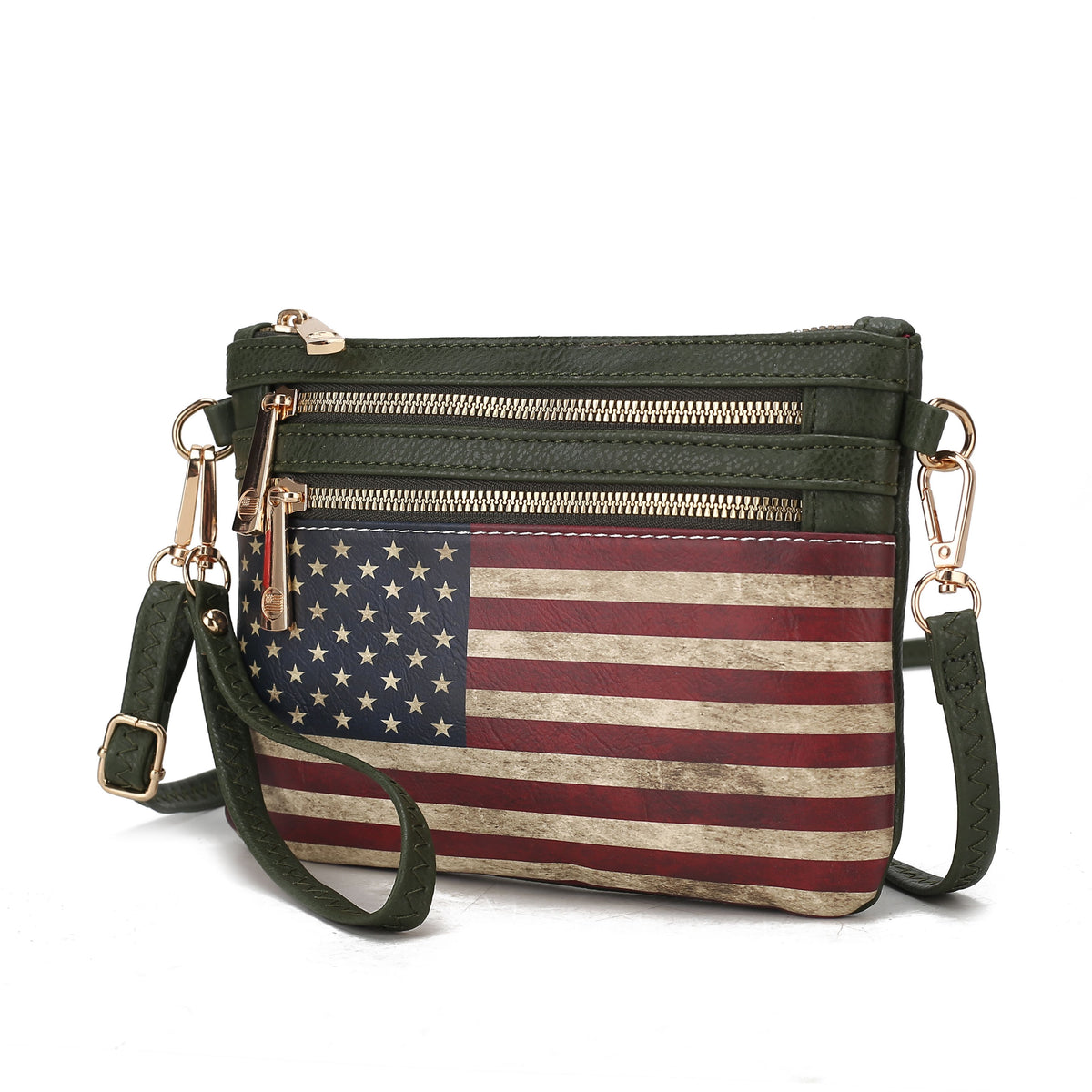MKF Collection Alisson Women's Vegan Leather Flag Crossbody Wristlet Bag, Shoulder Purse, Small Handbag, Adjustable Strap, Fa