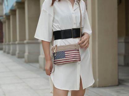 MKF Collection Alisson Women's Vegan Leather Flag Crossbody Wristlet Bag, Shoulder Purse, Small Handbag, Adjustable Strap, Fa