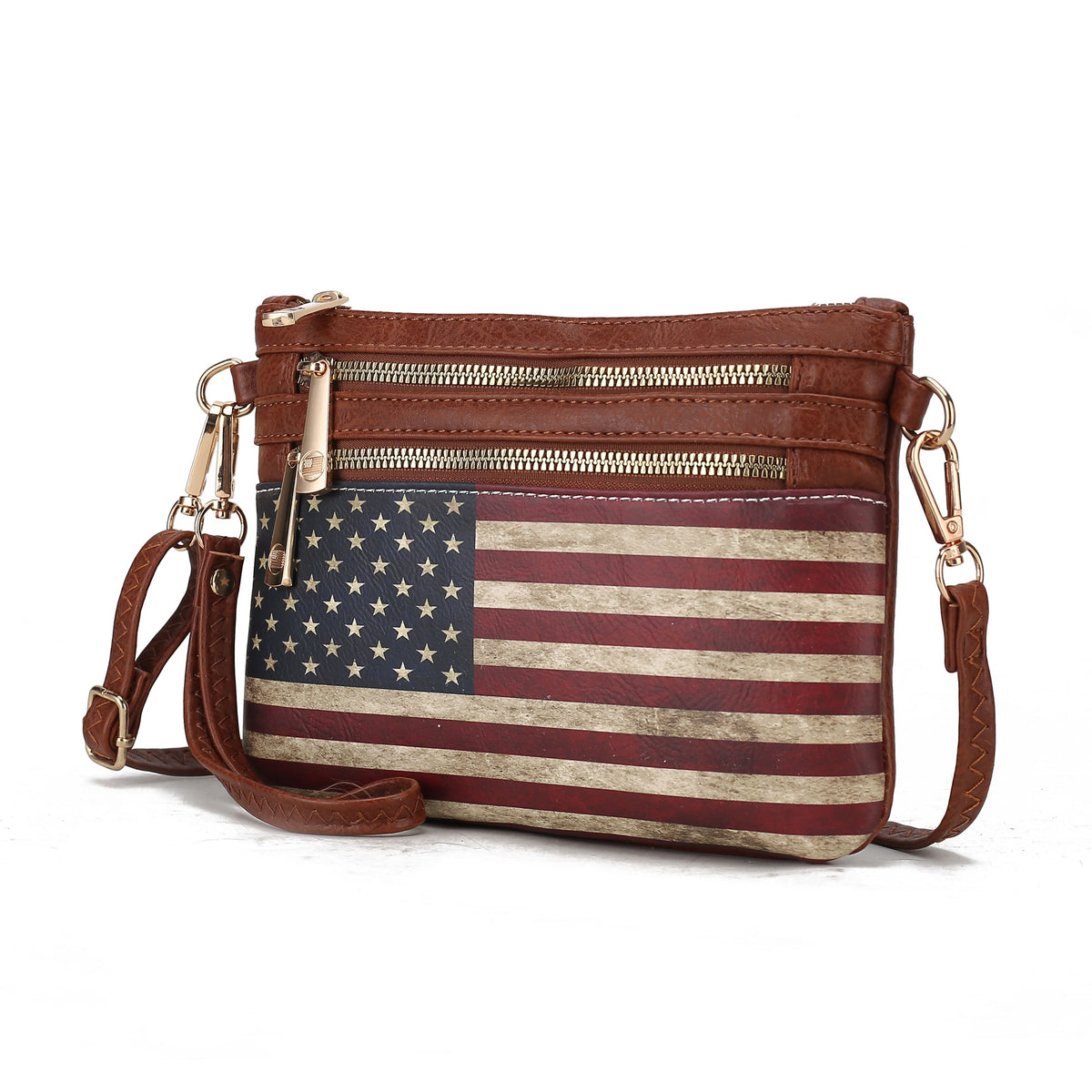MKF Collection Alisson Women's Vegan Leather Flag Crossbody Wristlet Bag, Shoulder Purse, Small Handbag, Adjustable Strap, Fa