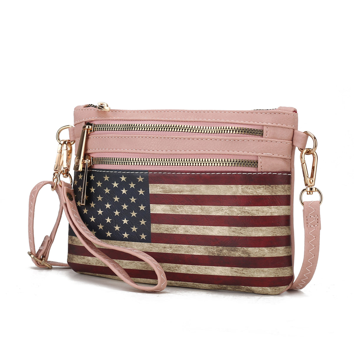 MKF Collection Alisson Women's Vegan Leather Flag Crossbody Wristlet Bag, Shoulder Purse, Small Handbag, Adjustable Strap, Fa