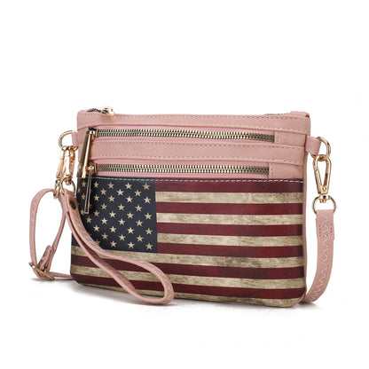 MKF Collection Alisson Women's Vegan Leather Flag Crossbody Wristlet Bag, Shoulder Purse, Small Handbag, Adjustable Strap, Fa