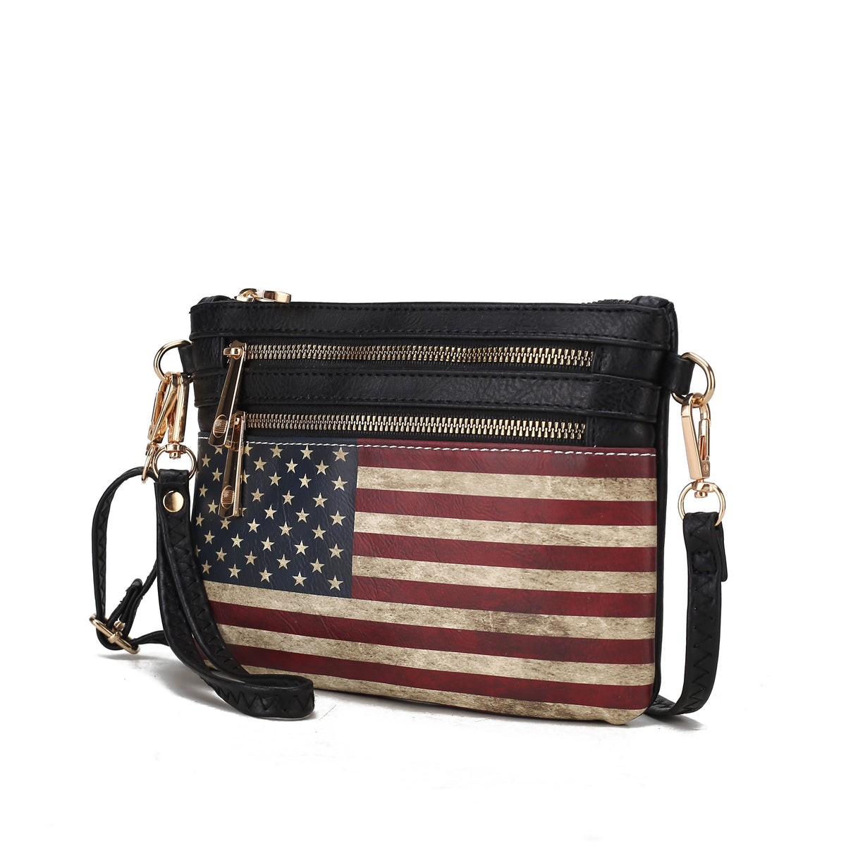 MKF Collection Alisson Women's Vegan Leather Flag Crossbody Wristlet Bag, Shoulder Purse, Small Handbag, Adjustable Strap, Fa