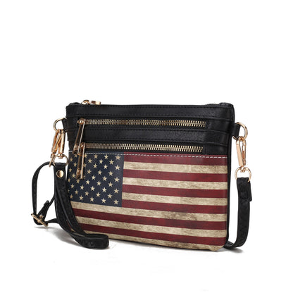 MKF Collection Alisson Women's Vegan Leather Flag Crossbody Wristlet Bag, Shoulder Purse, Small Handbag, Adjustable Strap, Fa