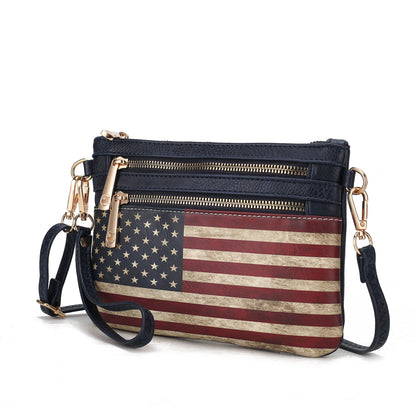 MKF Collection Alisson Women's Vegan Leather Flag Crossbody Wristlet Bag, Shoulder Purse, Small Handbag, Adjustable Strap, Fa