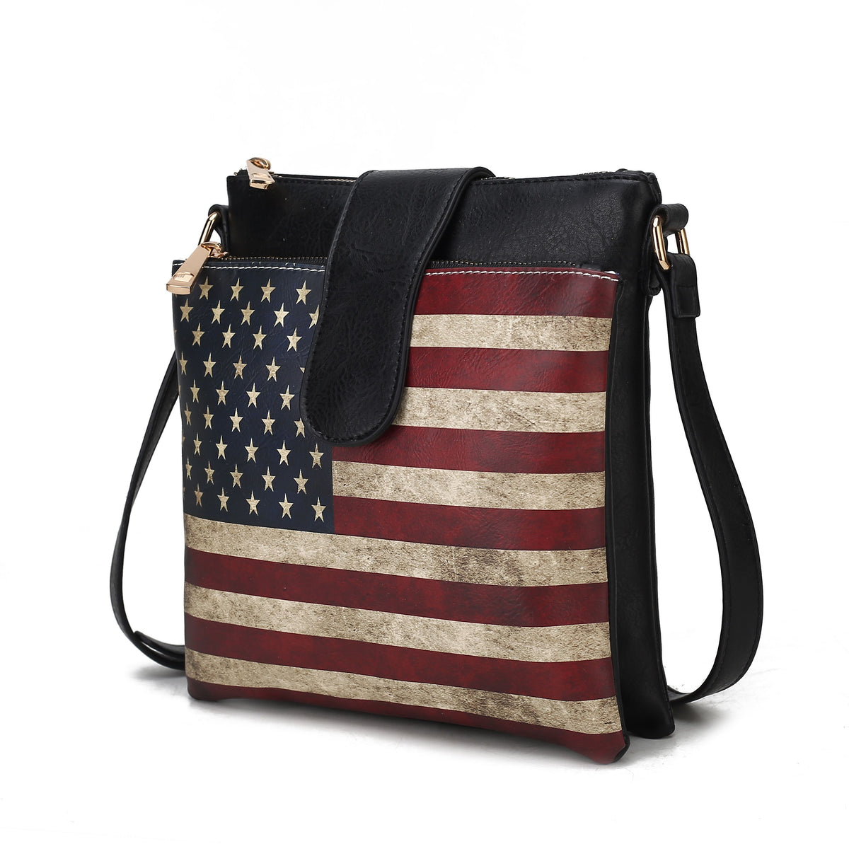 MKF Collection Josephine Vegan Leather Women FLAG Crossbody Bag - Black