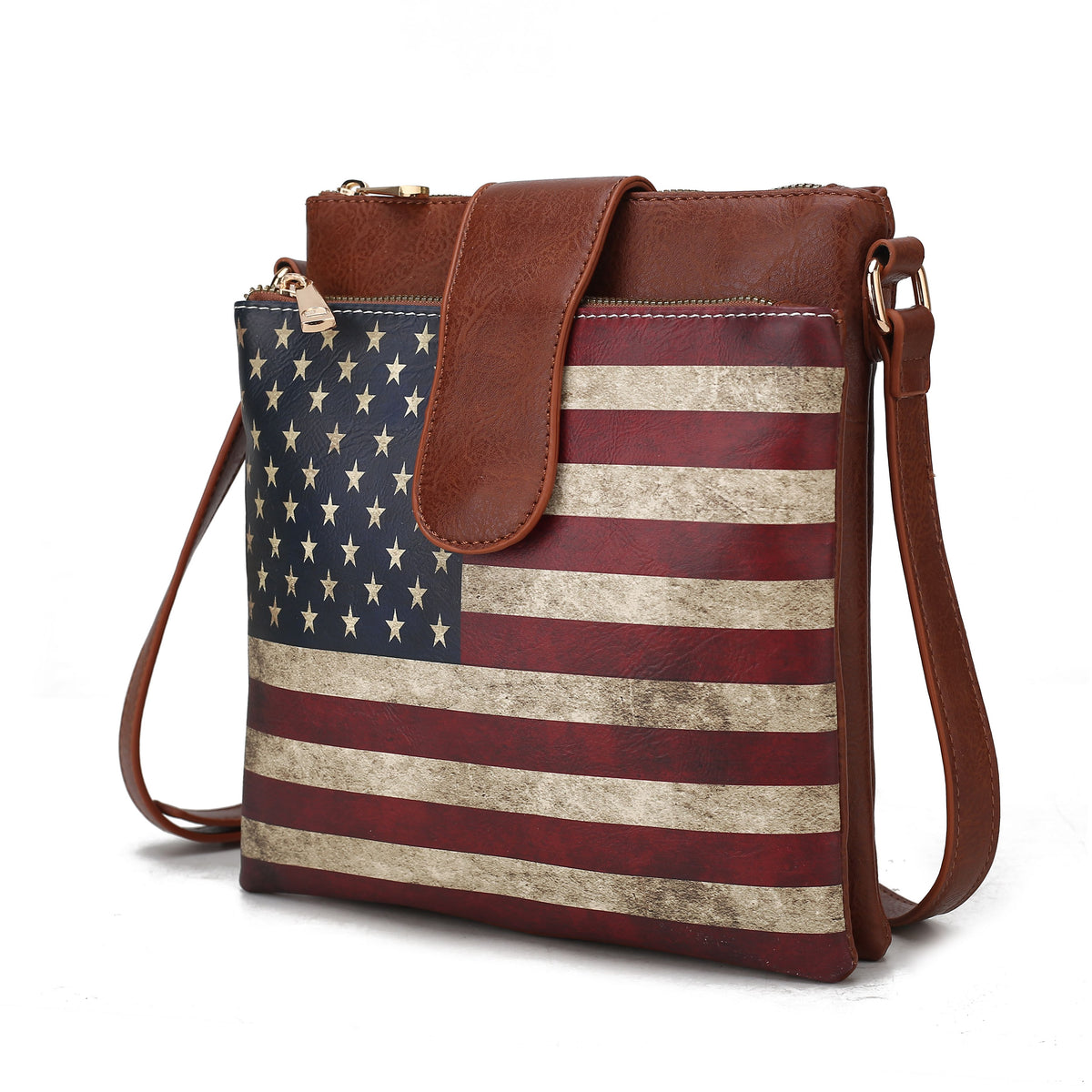 MKF Collection Josephine Vegan Leather Women FLAG Crossbody Bag - Tan