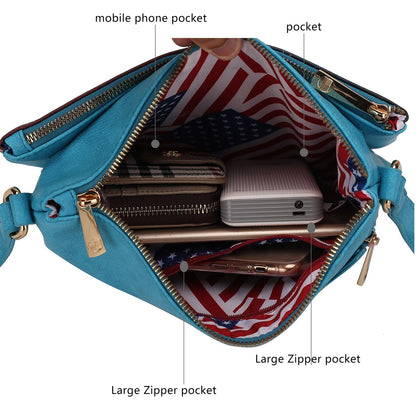 MKF Collection Madeline Printed Flag Vegan Leather Women Crossbody Bag - Beige