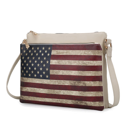 MKF Collection Madeline Printed Flag Vegan Leather Women Crossbody Bag - Beige