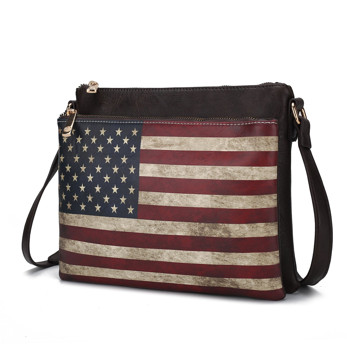 MKF Collection Madeline Printed Flag Vegan Leather Women Crossbody Bag - Chocolate