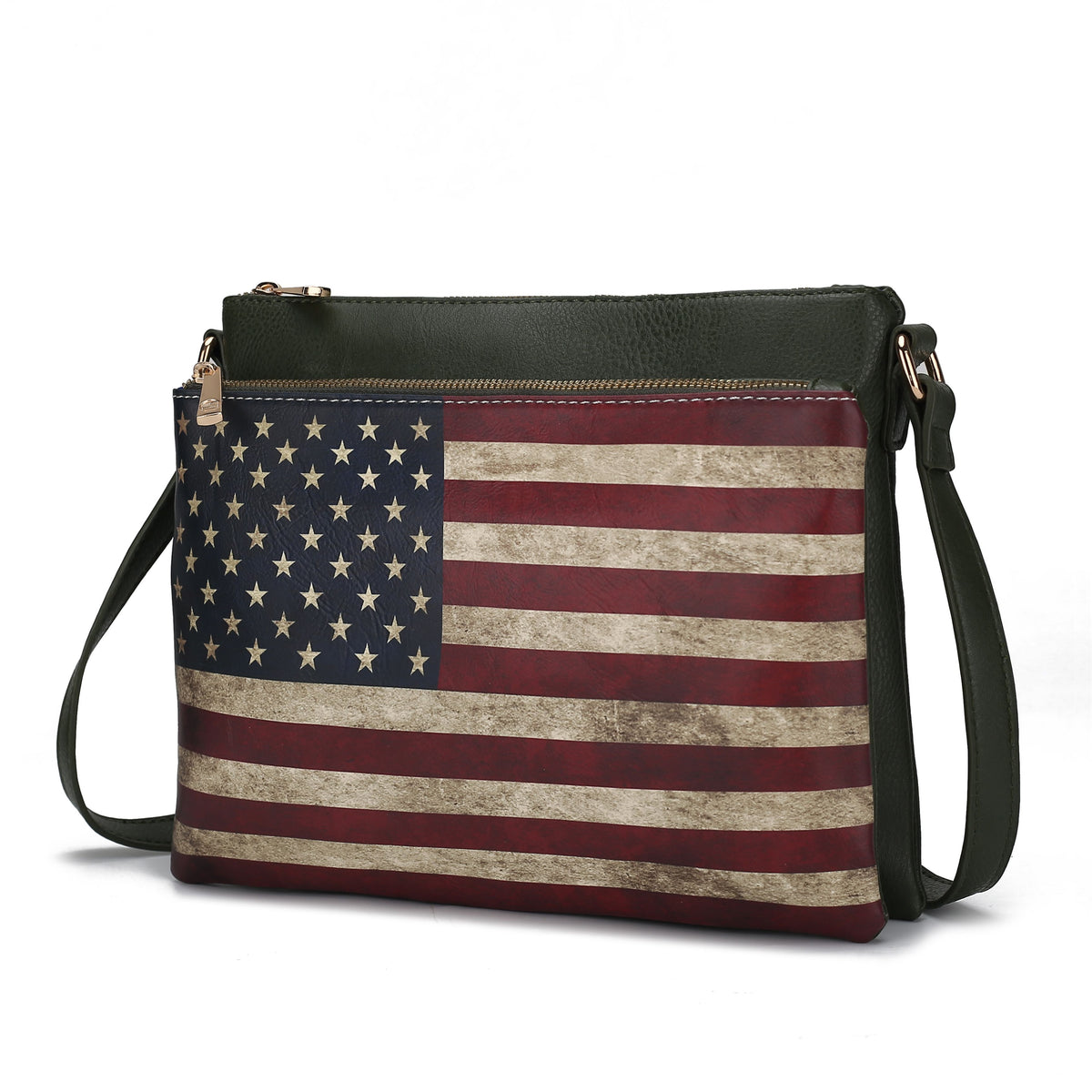 MKF Collection Madeline Printed Flag Vegan Leather Women Crossbody Bag - Green