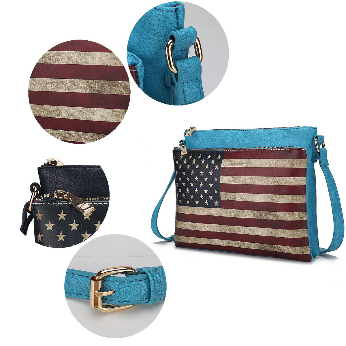 MKF Collection Madeline Printed Flag Vegan Leather Women Crossbody Bag - Rose Pink