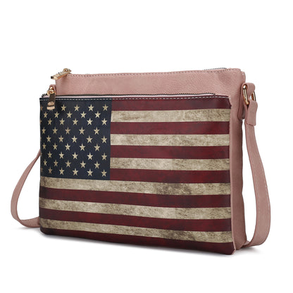 MKF Collection Madeline Printed Flag Vegan Leather Women Crossbody Bag - Rose Pink