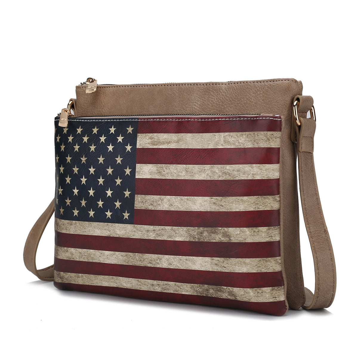 MKF Collection Madeline Printed Flag Vegan Leather Women Crossbody Bag - Taupe