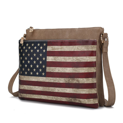 MKF Collection Madeline Printed Flag Vegan Leather Women Crossbody Bag - Taupe