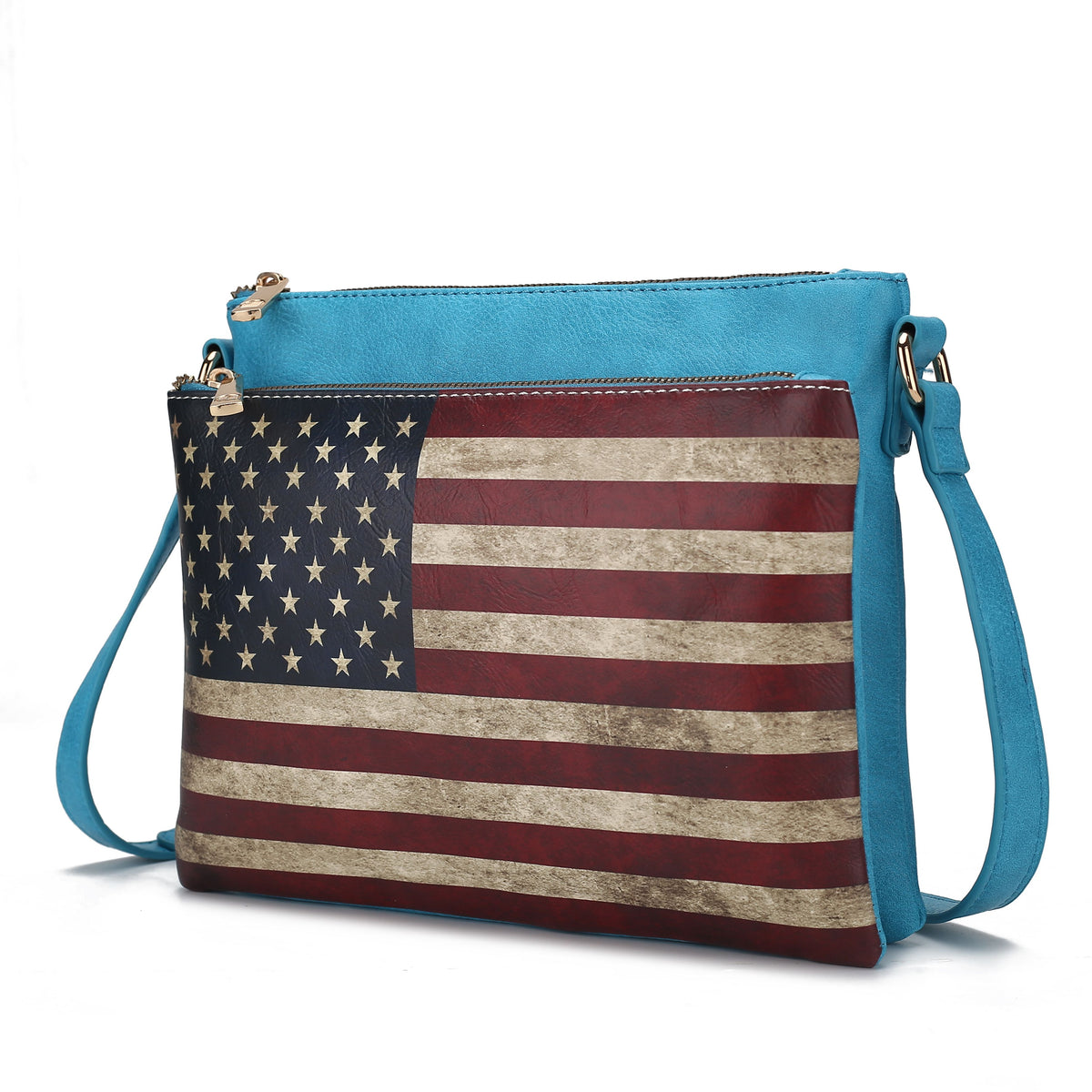 MKF Collection Madeline Printed Flag Vegan Leather Women Crossbody Bag - Turquoise