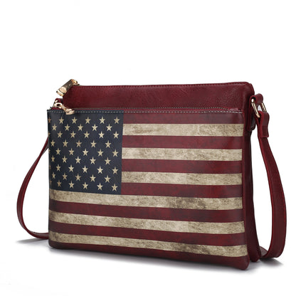 MKF Collection Madeline Printed Flag Vegan Leather Women Crossbody Bag - Burgundy