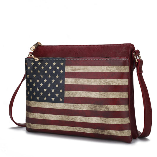 MKF Collection Madeline Printed Flag Vegan Leather Women Crossbody Bag - Burgundy