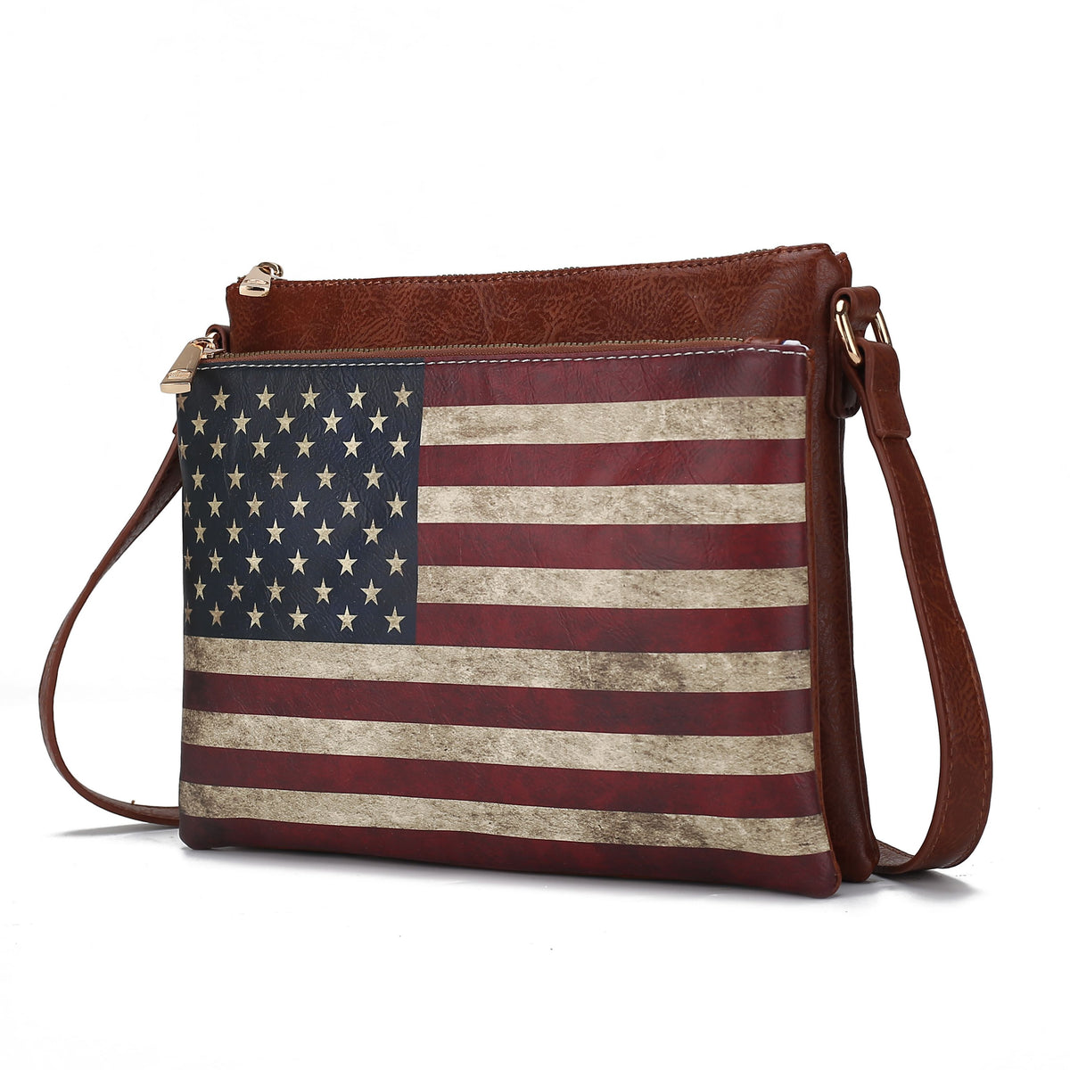 MKF Collection Madeline Printed Flag Vegan Leather Women Crossbody Bag - Tan