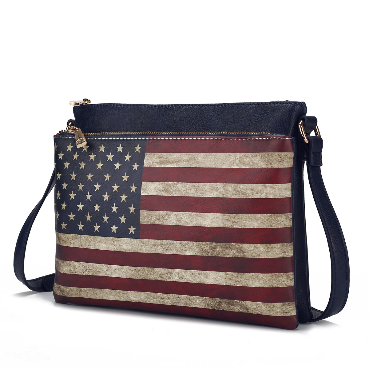 MKF Collection Madeline Printed Flag Vegan Leather Women Crossbody Bag - Navy