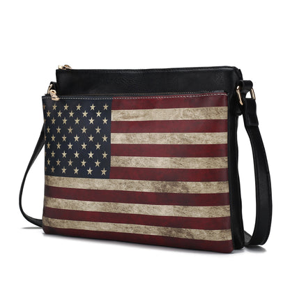 MKF Collection Madeline Printed Flag Vegan Leather Women Crossbody Bag - Black