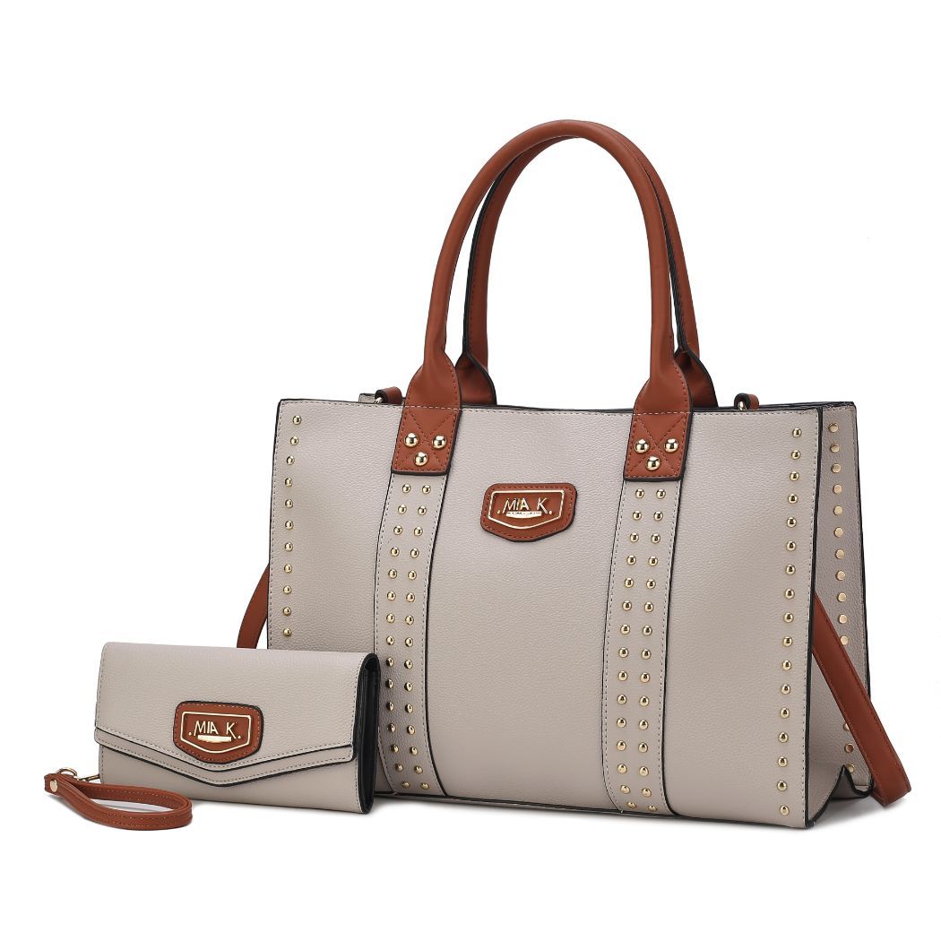 MKF Collection Davina Tote Handbag with wallet Vegan Leather Crossover Womens Purse - Taupe