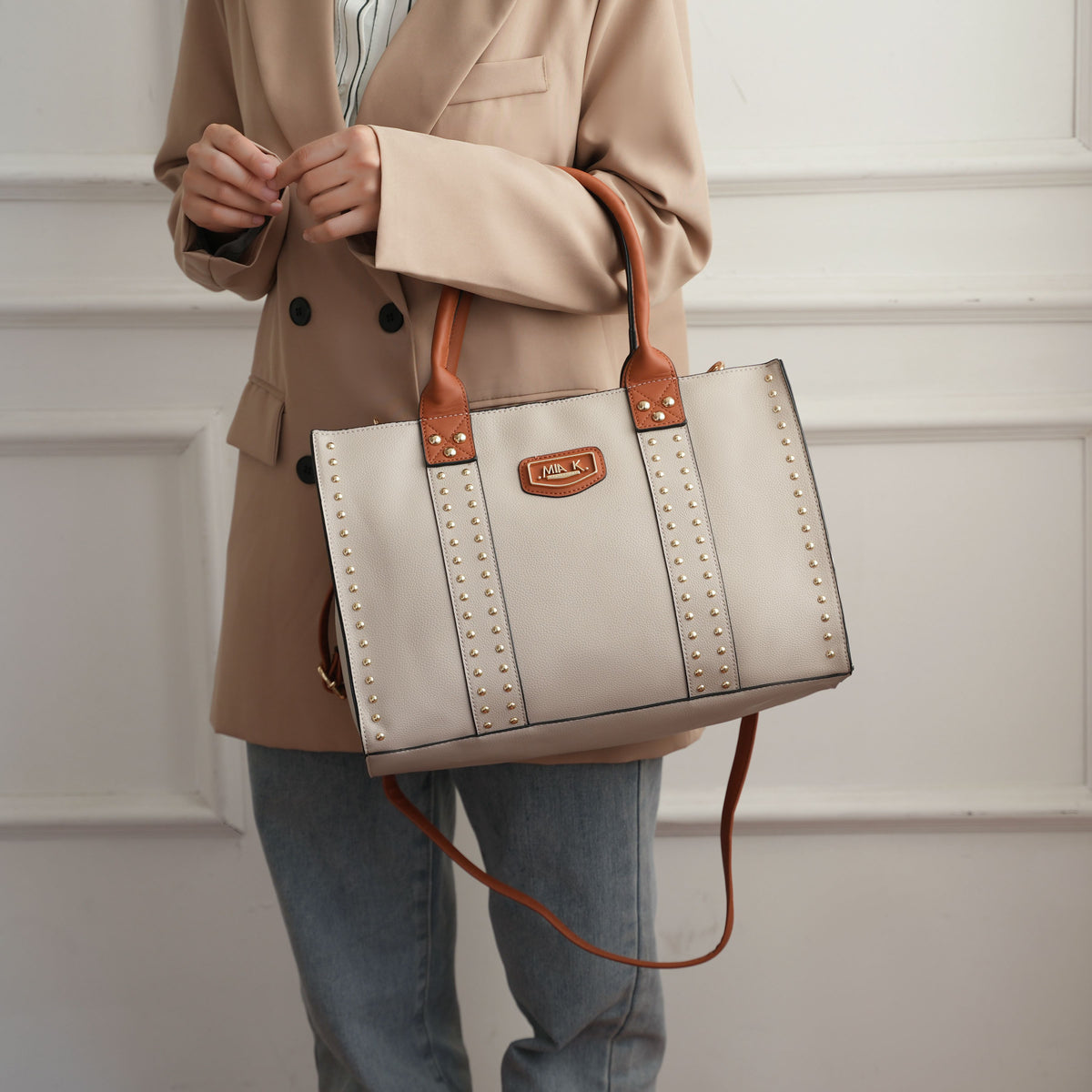 MKF Collection Davina Tote Handbag with wallet Vegan Leather Crossover Womens Purse - Taupe