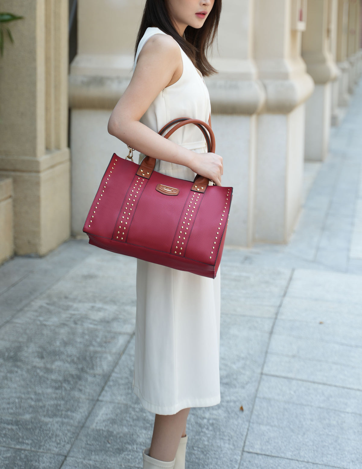 MKF Collection Davina Tote Handbag with wallet Vegan Leather Crossover Womens Purse - Wine