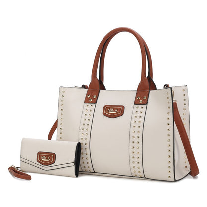 MKF Collection Davina Tote Handbag with wallet Vegan Leather Crossover Womens Purse - Beige