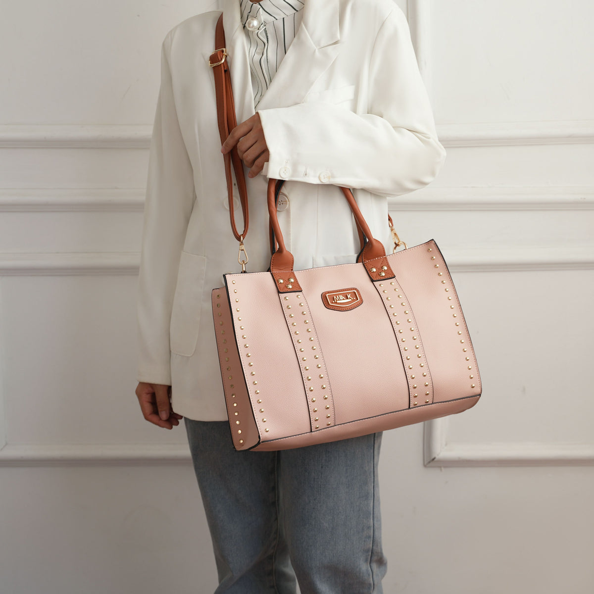 MKF Collection Davina Tote Handbag with wallet Vegan Leather Crossover Womens Purse - Beige