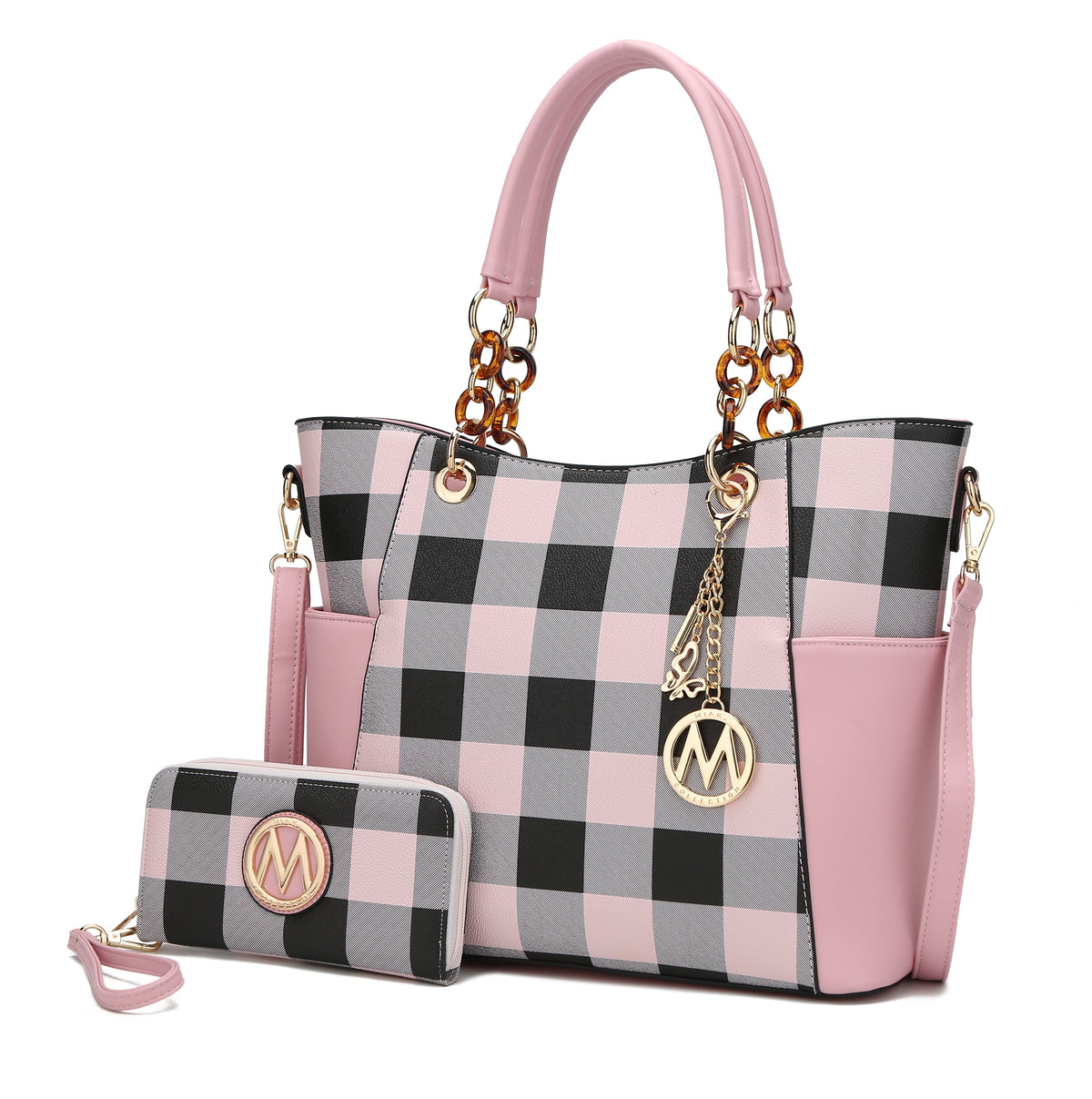 MKF Collection Bonita Checker Tote Handbag & Wallet Set Women - Pink