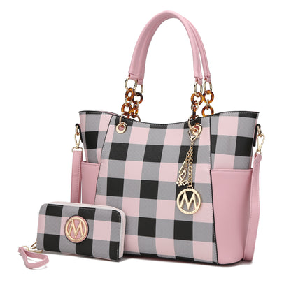 MKF Collection Bonita Checker Tote Handbag & Wallet Set Women - Pink