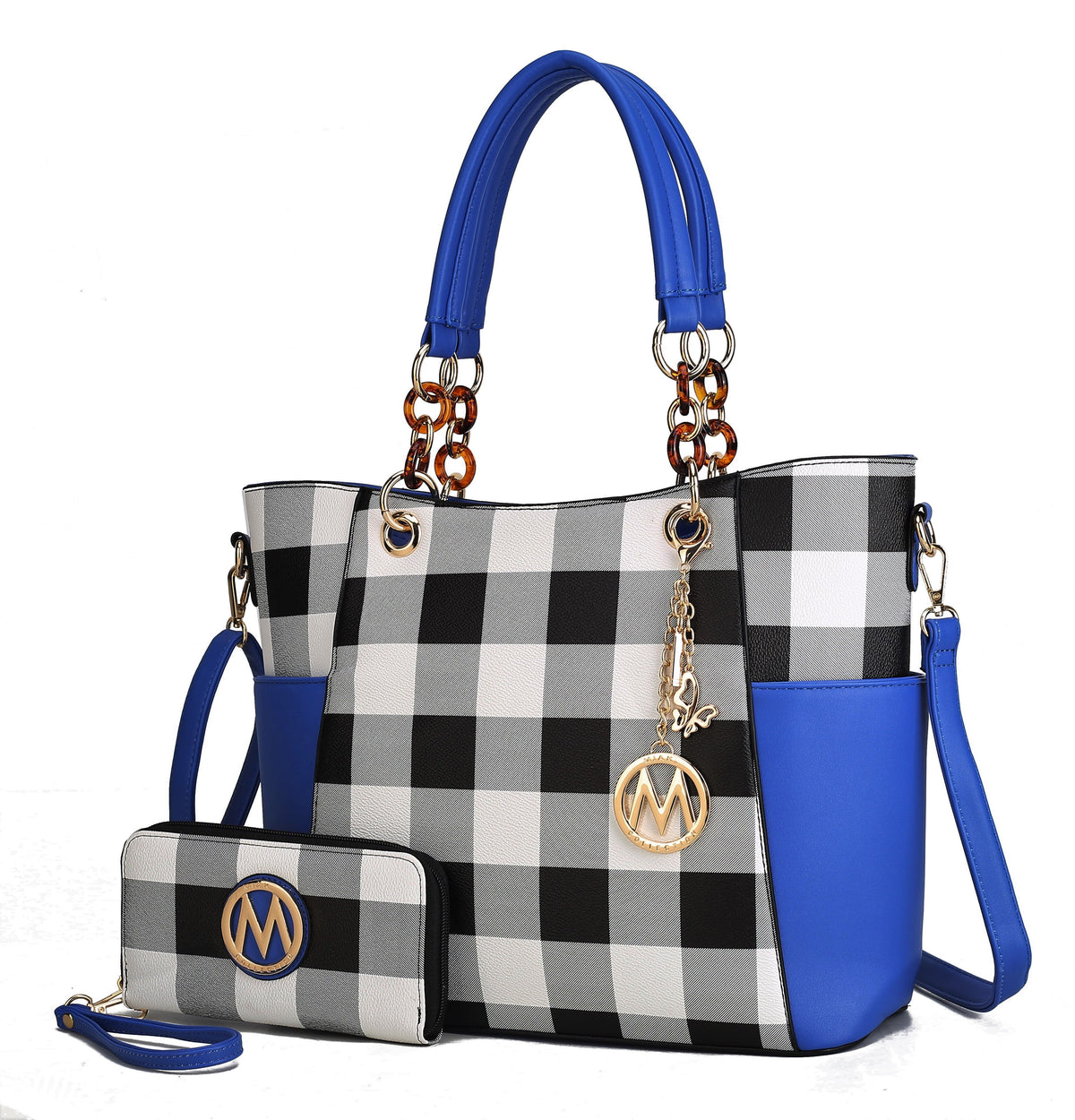 MKF Collection Bonita Checker Tote Handbag & Wallet Set Women - Royal Blue