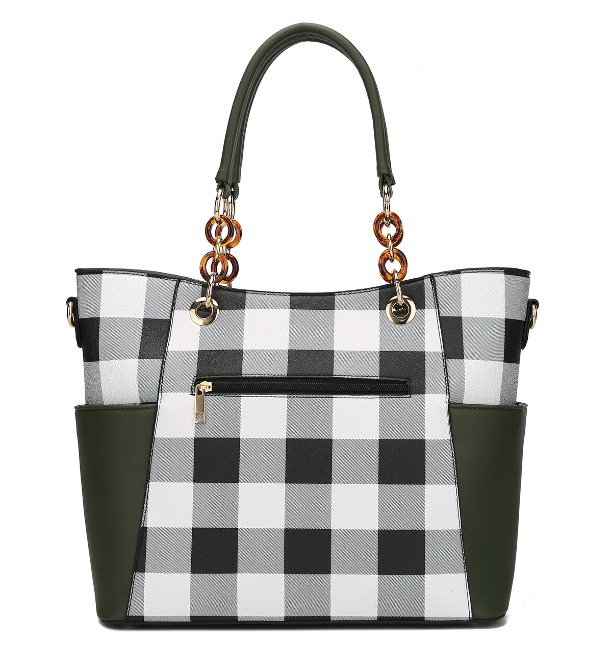 MKF Collection Bonita Checker Tote Handbag & Wallet Set Women - Cognac Brown
