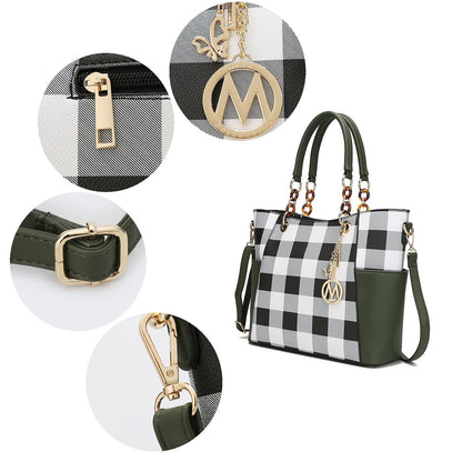 MKF Collection Bonita Checker Tote Handbag & Wallet Set Women - Mustard