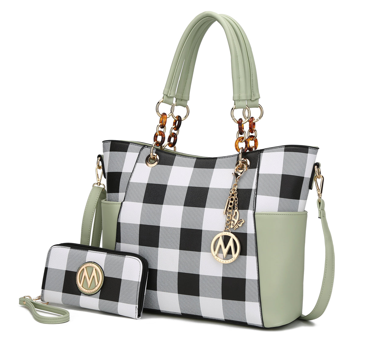 MKF Collection Bonita Checker Tote Handbag & Wallet Set Women - Minit
