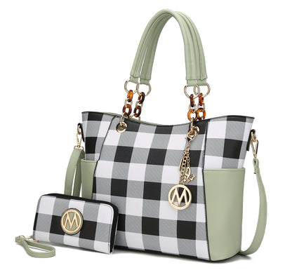 MKF Collection Bonita Checker Tote Handbag & Wallet Set Women - Minit