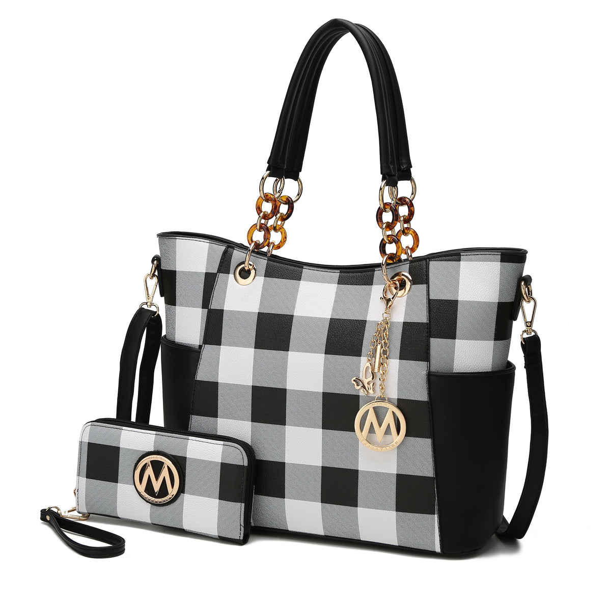 MKF Collection Bonita Checker Tote Handbag & Wallet Set Women - Black