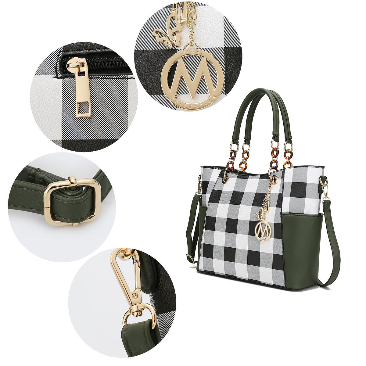 MKF Collection Bonita Checker Tote Handbag & Wallet Set Women - Black
