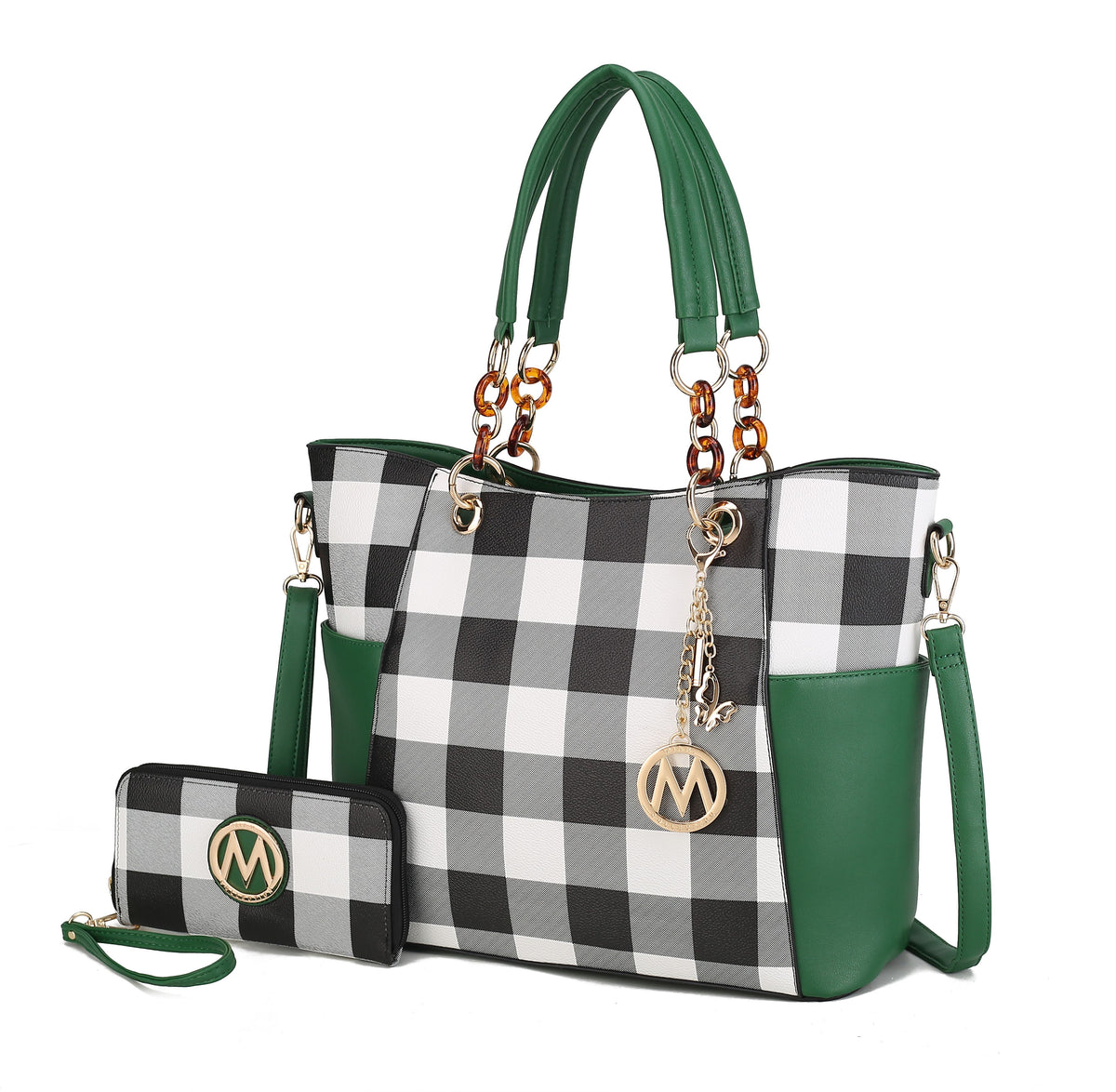 MKF Collection Bonita Checker Tote Handbag & Wallet Set Women - Green