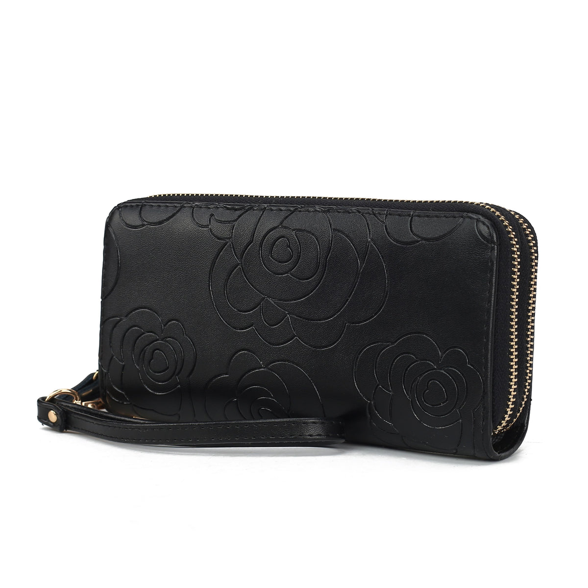 MKF Collection Ellie Genuine Leather Flower Embossed Women Wristlet Wallet - Black