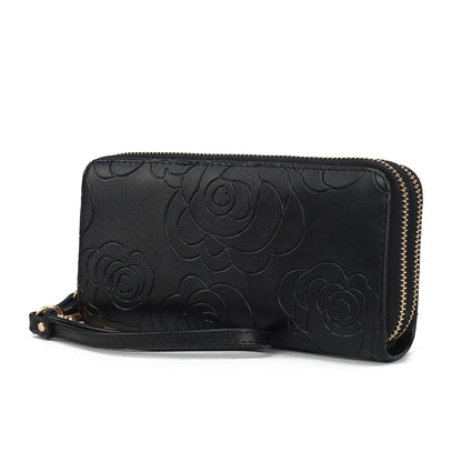 MKF Collection Ellie Genuine Leather Flower Embossed Women Wristlet Wallet - Black