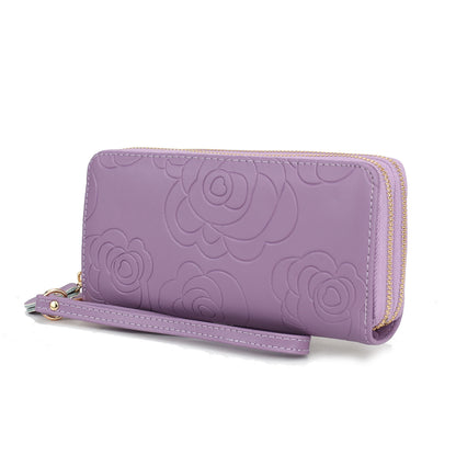 MKF Collection Ellie Genuine Leather Flower Embossed Women Wristlet Wallet - Lavender